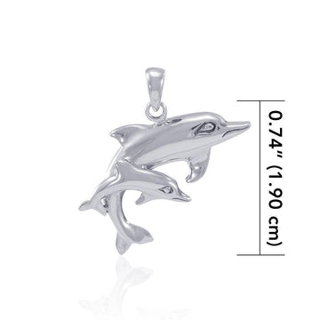 Silver Mother and Child Dolphin Pendant MG383 - Jewelry